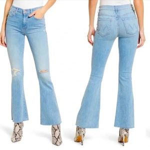 🥳 HP Mother The Weekender Fray 33 Dreamer Lt Wash Mid Rise Distressed Flared Leg